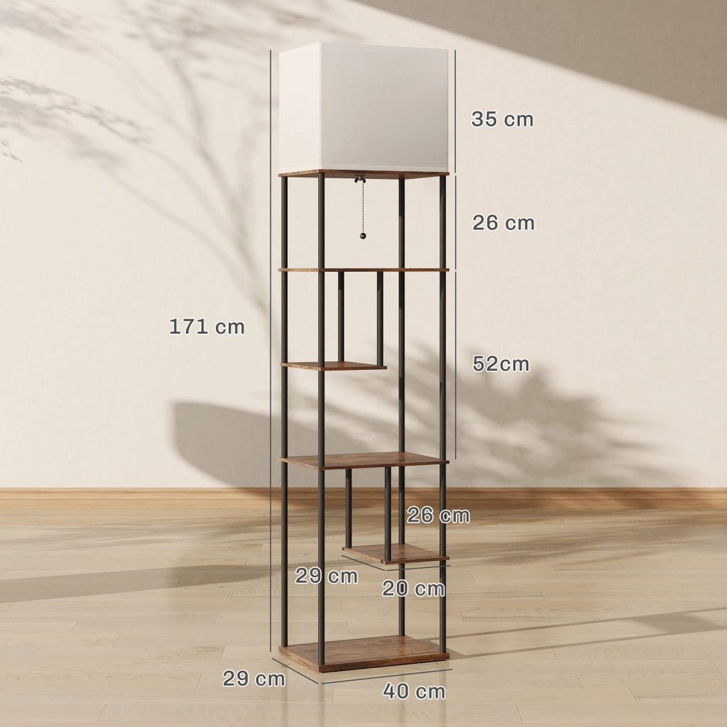 Lampada da terra con ripiani ¨C Xylo ¨C regolabile con telecomando, 40x29x171 cm, marrone rustico