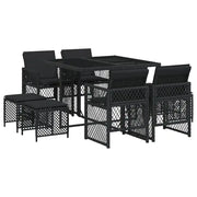 Set da Pranzo da Giardino 9 pz | Set Salotto da Giardino con Cuscini Nero in Polyrattan