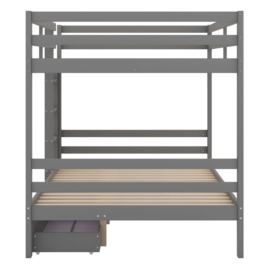 LETTO A CASTELLO 140x200 cm Grigio in pino e MDF con materasso incluso