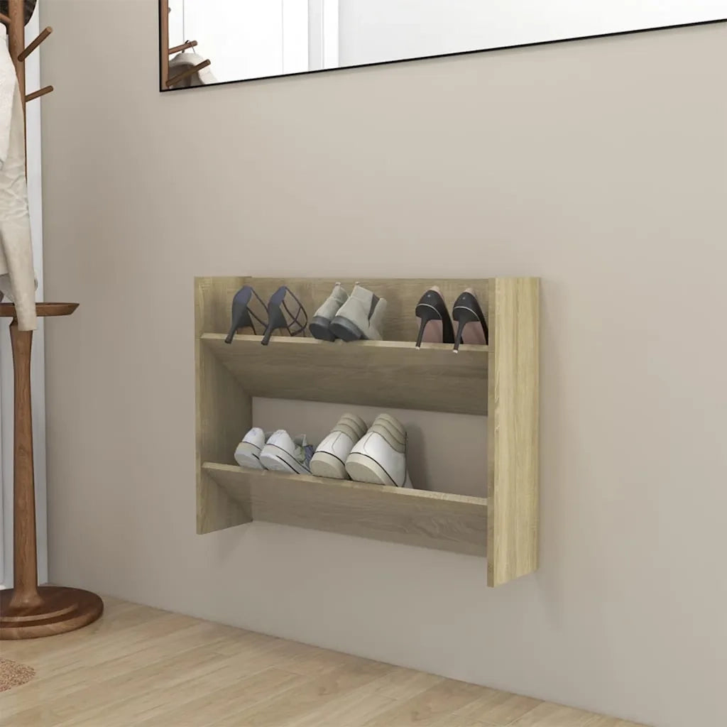 Scarpiera a Muro-Scaffale da Parete per Scarpe Rovere Sonoma 80x18x60 cm in Legno Multistrato