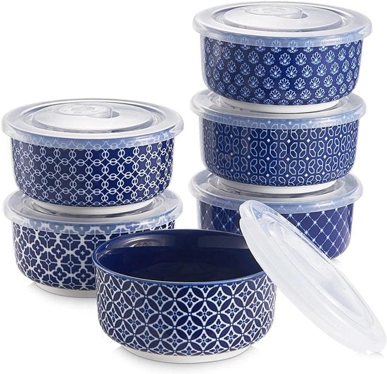 Ramekin con coperchio 8 oz - Ramekin in porcellana per crème brulee soufflé muffinette mini-dipkom - Blu vintage - Pacchetto da 6