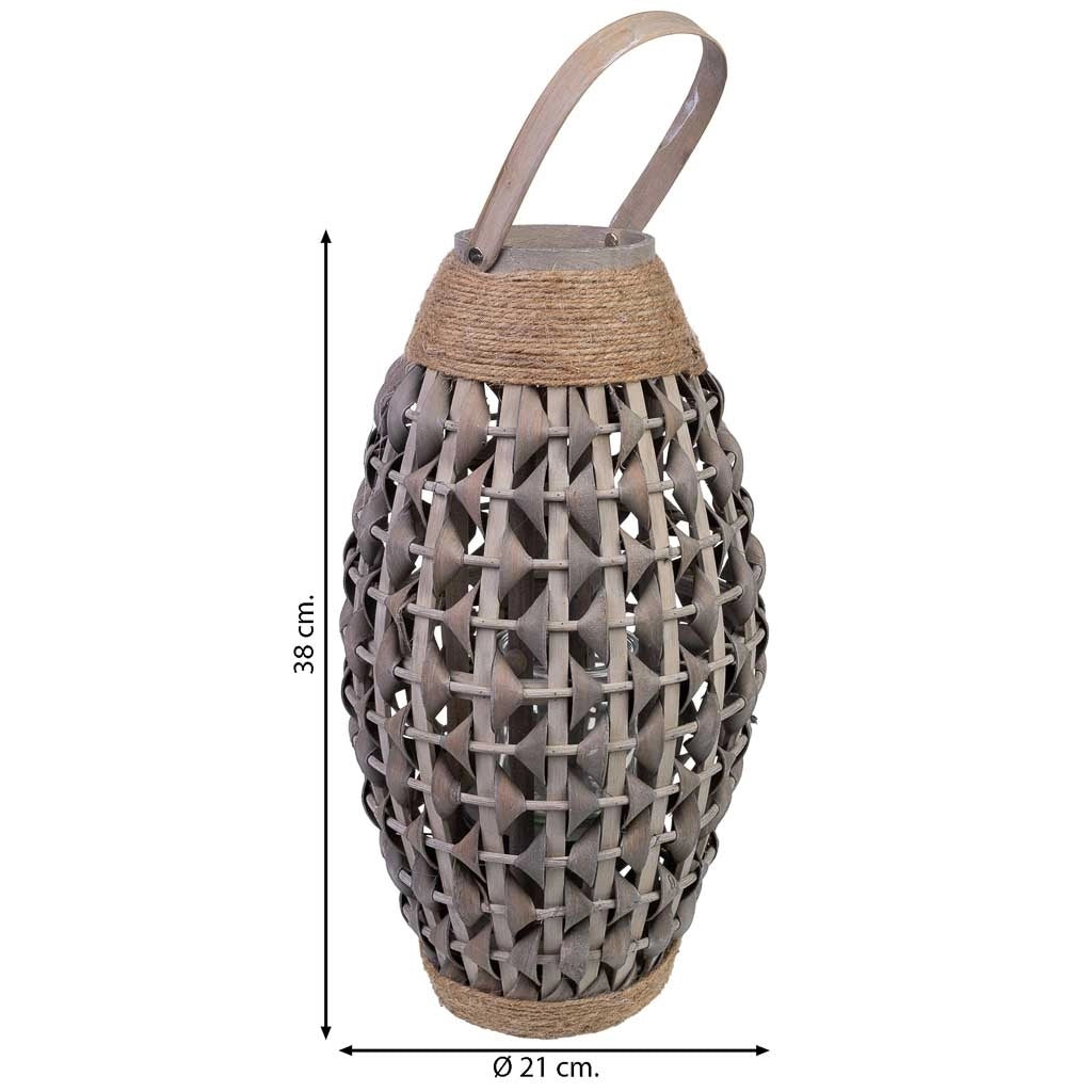 Lanterna in bambù e legno con portacandele in vetro D21x38h cm