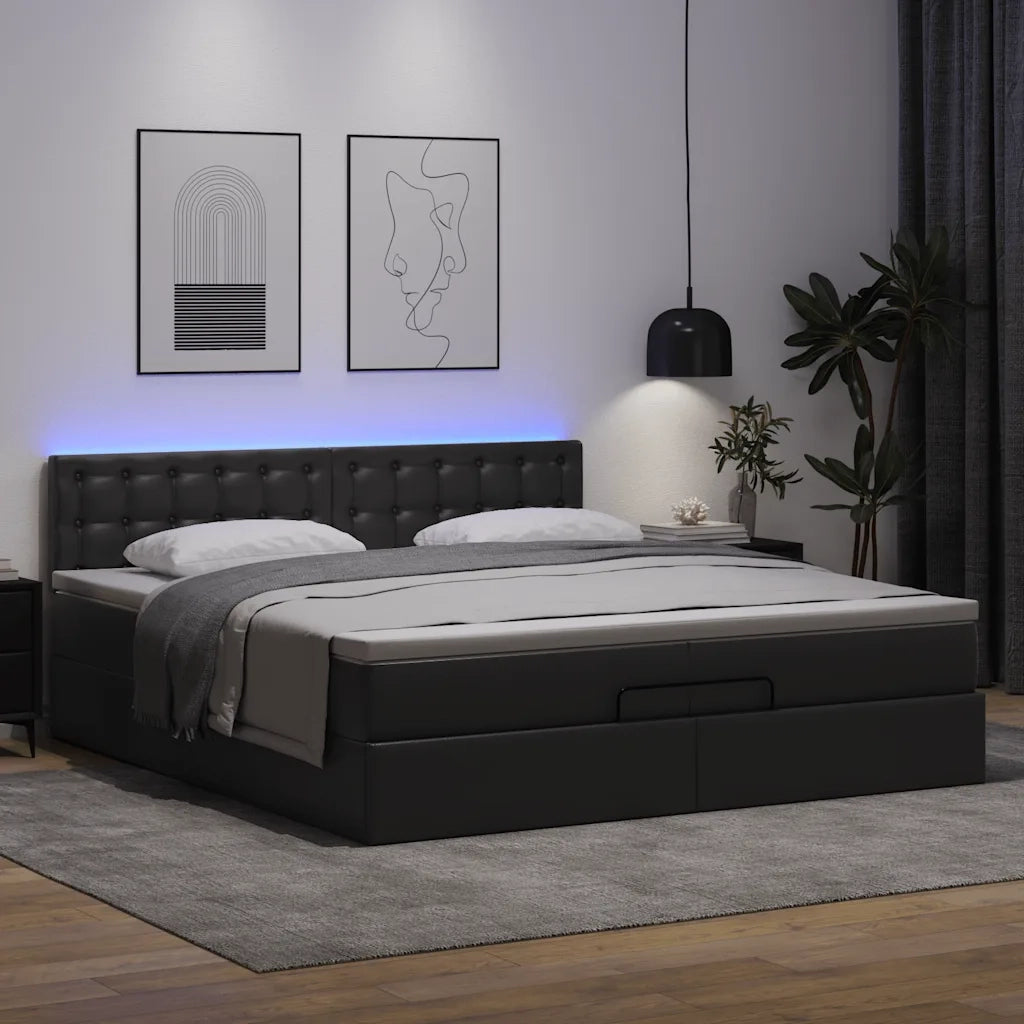 Struttura Letto Pouf con Materasso Nero 200x200 cm Similpelle 3312172