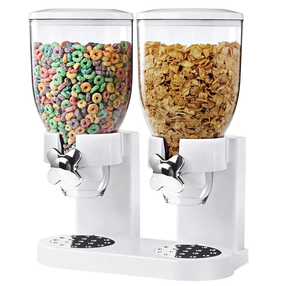Dispenser Storage Doppio Contenitore Dosatore Distributore Cereali Pasta Bianco