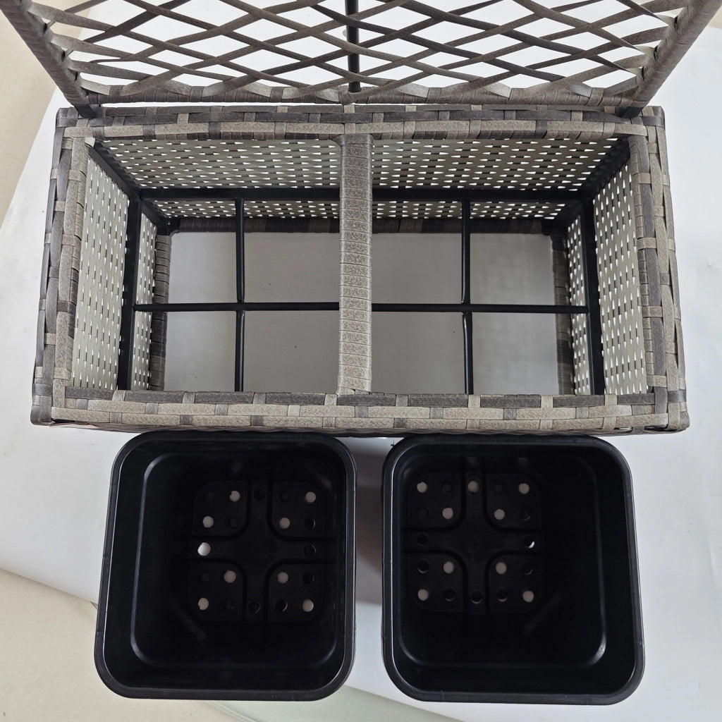 Fioriera con Grigliato per Rampicanti ¨C Zephmum ¨C Acciaio e Rattan PE, 57x30x107cm, Grigio