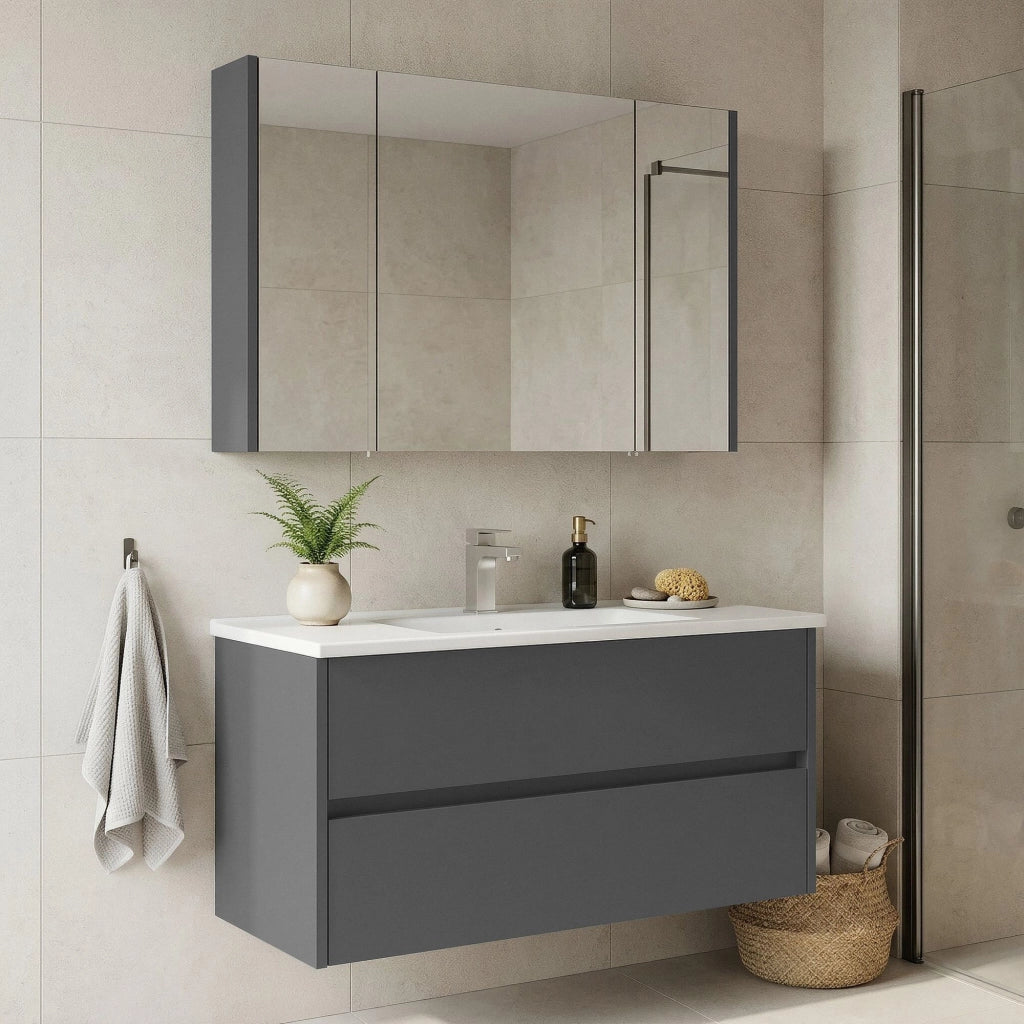 Set mobile lavabo con specchio (2 pezzi) "Arno 100" - 100 x 45 x 52 cm - Grigio