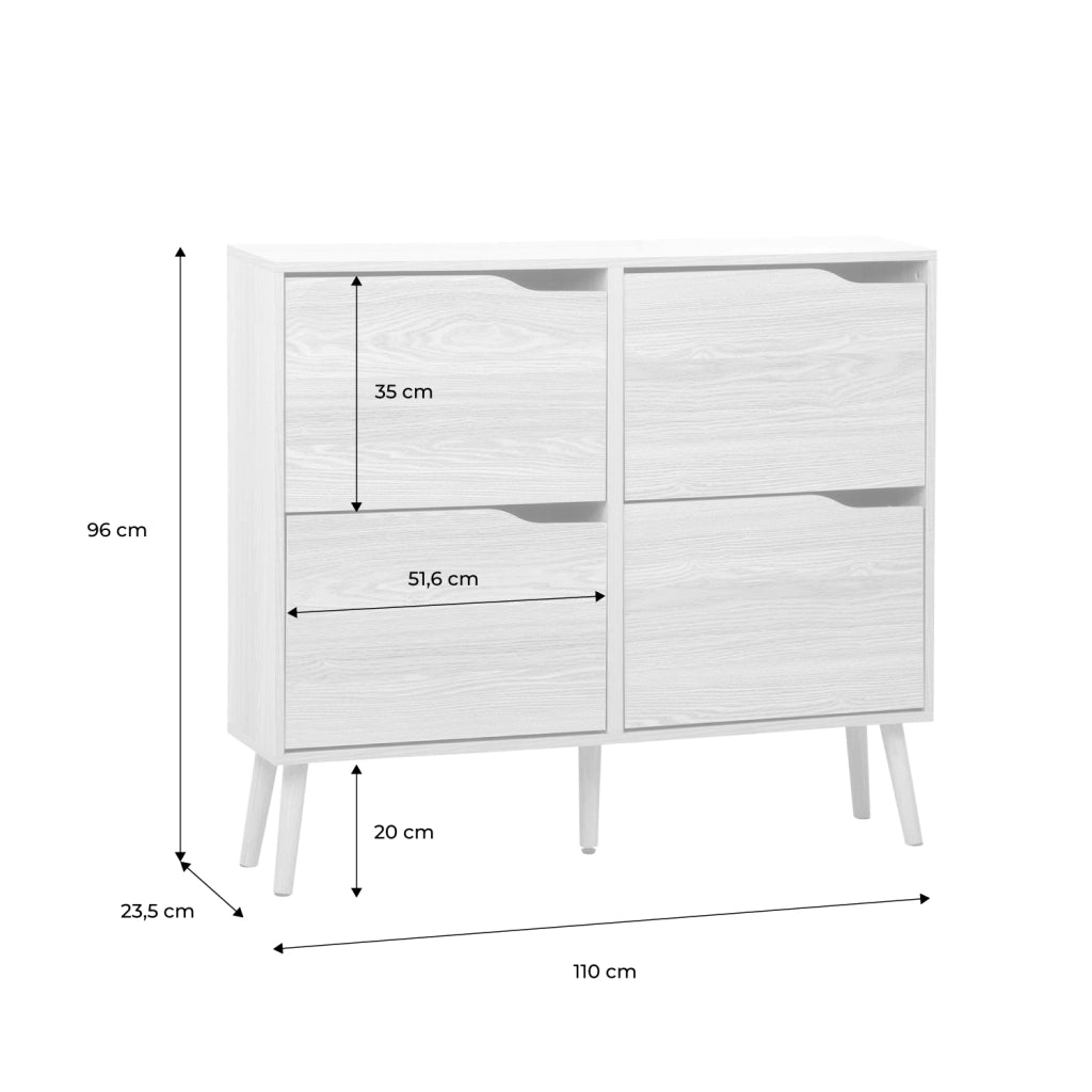 Scarpiera con decoro effetto legno, 4 ante, marrone naturale
