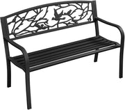 Banca esterna per 3 persone, banca metallica, banca da giardino, banca all'aperto, banca in acciaio con stile retro, con schienale e braccioli, per cortile, giardino, terrazza, balcone, caffè, nera