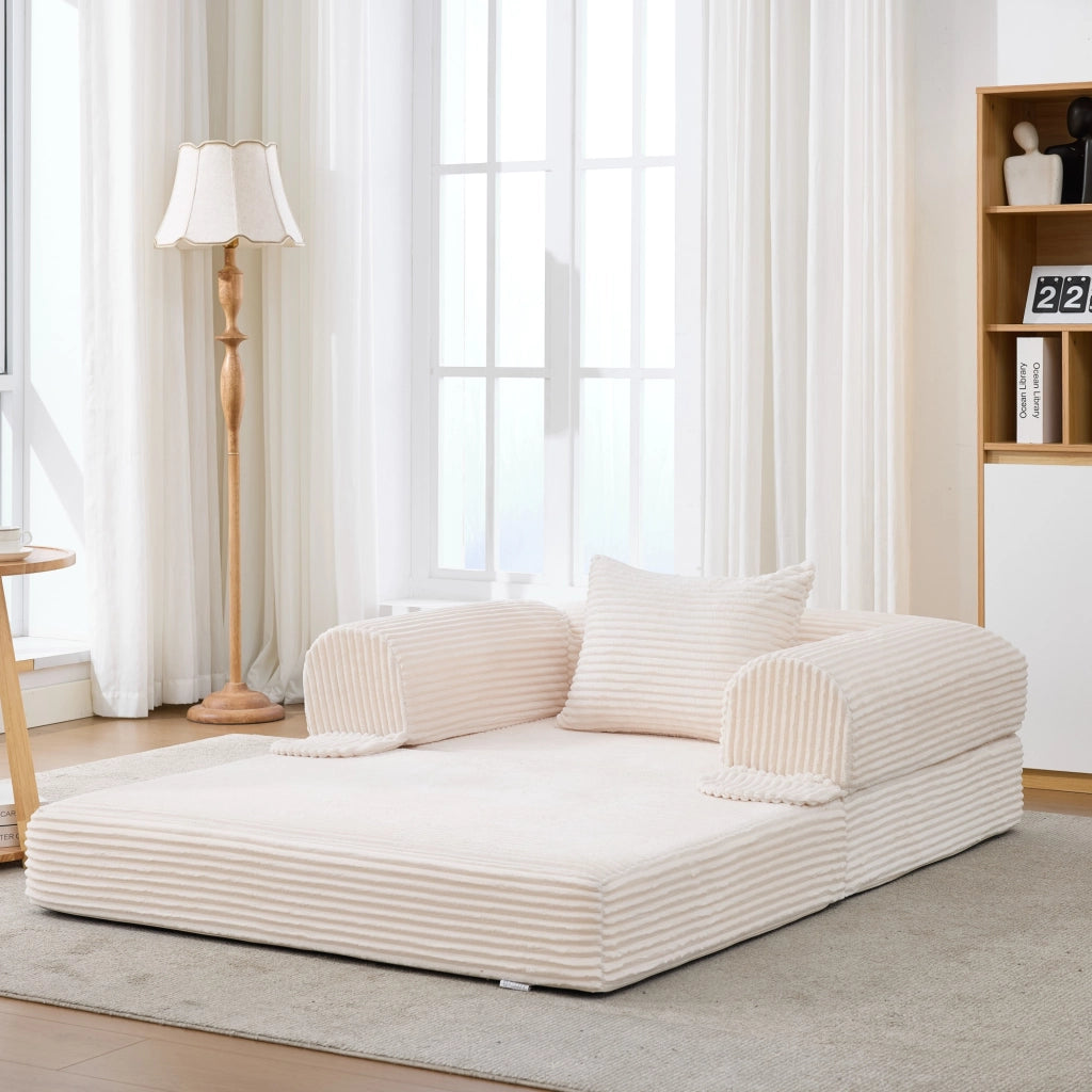 DIVANO LETTO 2 in 1 Singolo 95 cm Beige in tessuto Corduroy