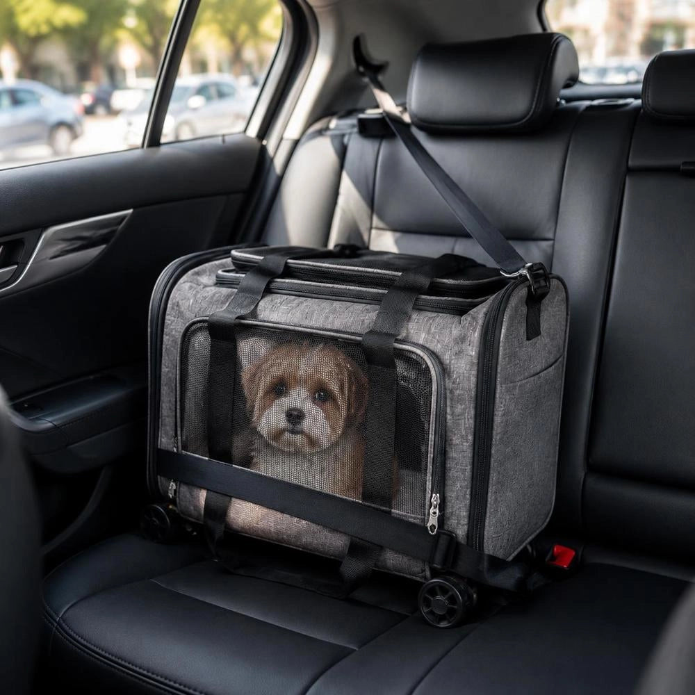 Foldable Dog Trolley Backpack, Max. 11.3kg Load Capacity, Transport Bag Made Of 600D Oxford Fabric, Dog Cart With 4 Wheels, Storage Pockets, Pet Trolley, Ideal For Car Trips And Outings