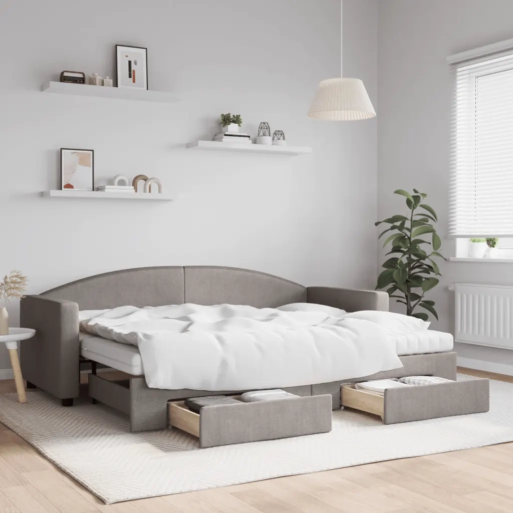 Divano Letto Estraibile con Cassetti Tortora 80x200 cm Tessuto