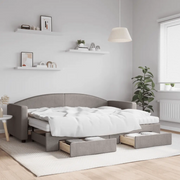 Divano Letto Estraibile con Cassetti Tortora 80x200 cm Tessuto