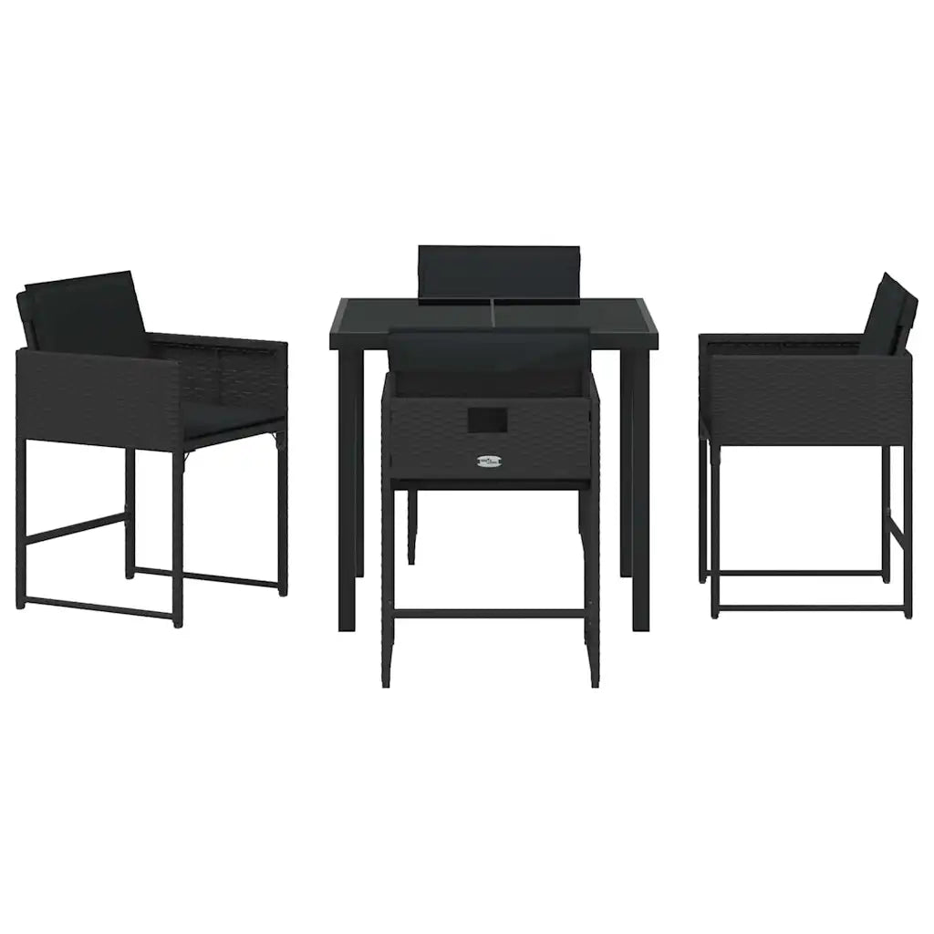 Set da Pranzo per Giardino 5 pcs Nero polyrattan