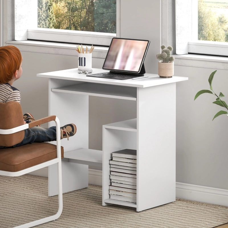 Scrivania con tastiera estraibile e vani - per studio - in legno - 80×45×75 cm - bianco