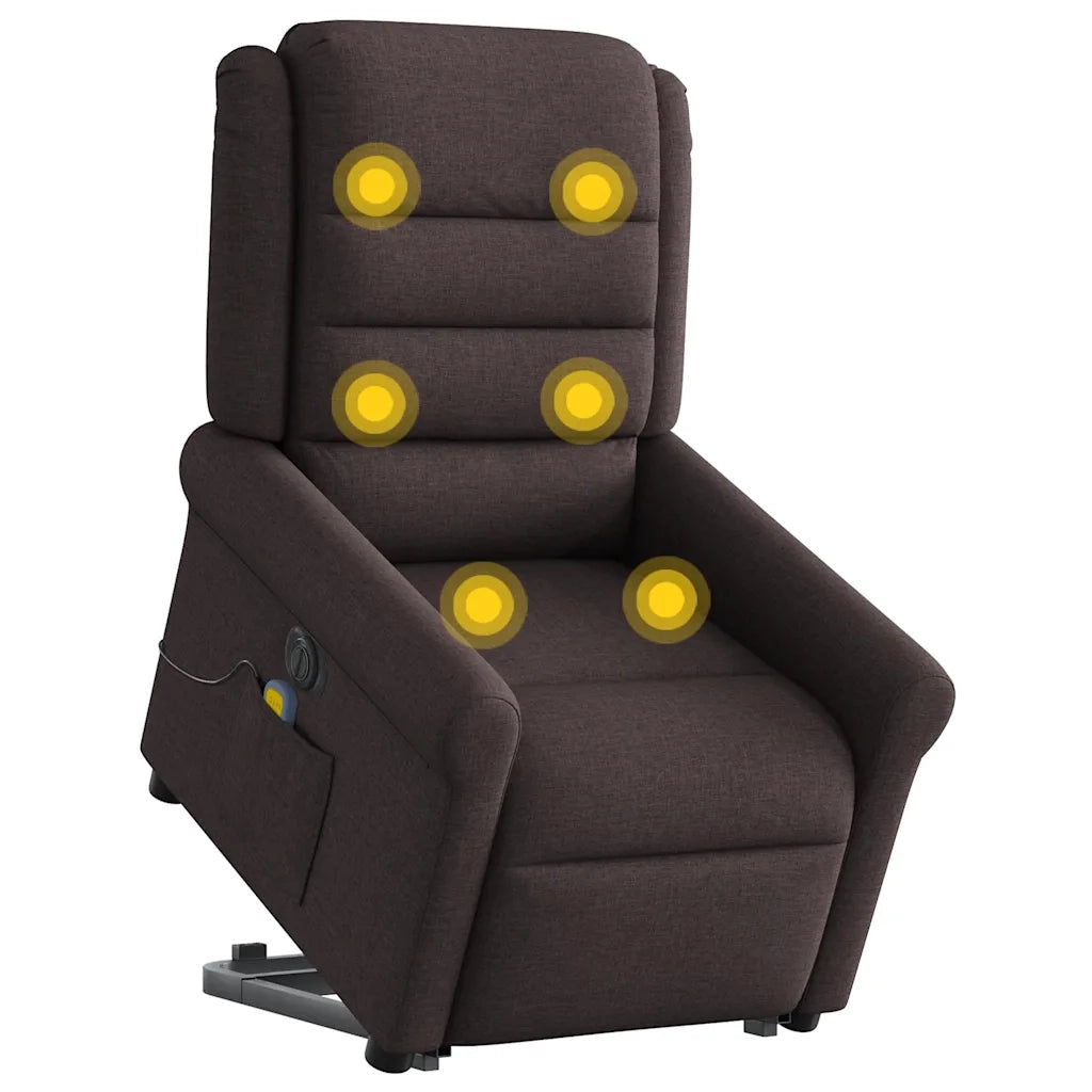 vidaXL Poltrona Alzapersona Massaggio Elettrica Marrone Scuro Tessuto
