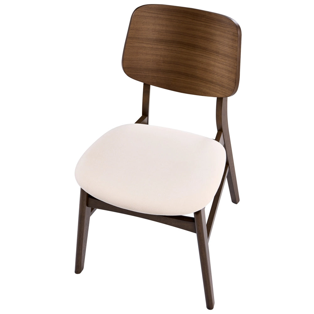 Set di 2 sedie da pranzo in bouclé di poliestere marrone e bianco sporco con gambe in legno di gomma stile retrò tradizionale