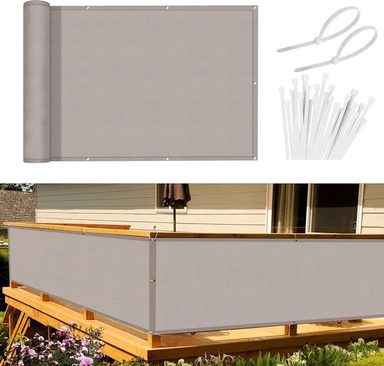 Schermo di privacy per balcone, copertura per balcone, 120 x 600 cm, protezione dal vento, rivestimento per balcone opaco, 170 g/m² poliestere (PES), protezione dal vento e UV, con occhielli e cavi fissati con cinghie, colore taupe