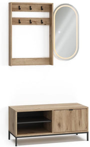 Armadio da ingresso Eliza, Quercia vichinga, 100 x 45 cm Set, 3 parti, adatto per montaggio a parete e appendiabiti