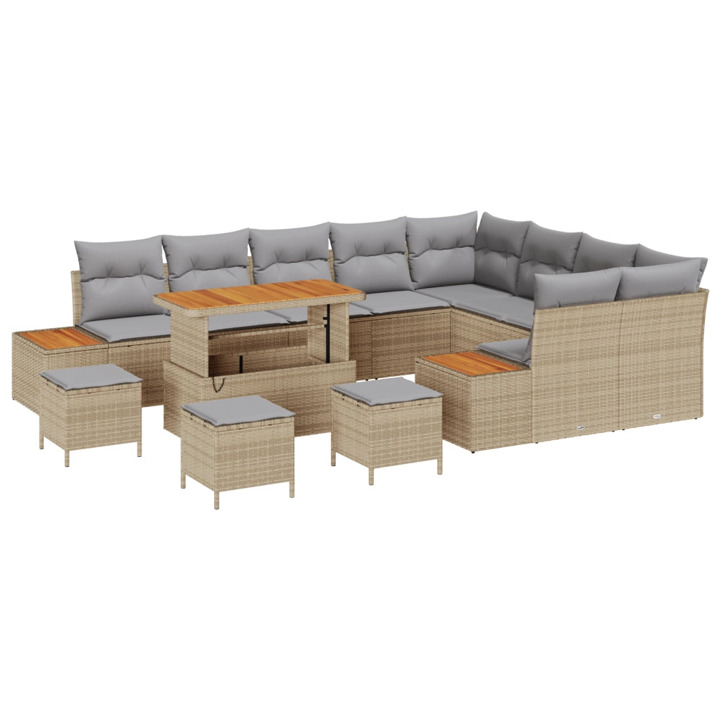Set Divano Giardino  13 Pezzi Cuscini Beige Rattan Polietilene Acacia