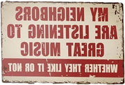 Posters musicali regalo per appassionati di musica: 
  - Plaquette musicale: I miei vicini ascoltano musica incredibile
  - Accessori per bar: per una musica in casa
  - Regali musicali divertenti 
  - Tavolo metallico per musica