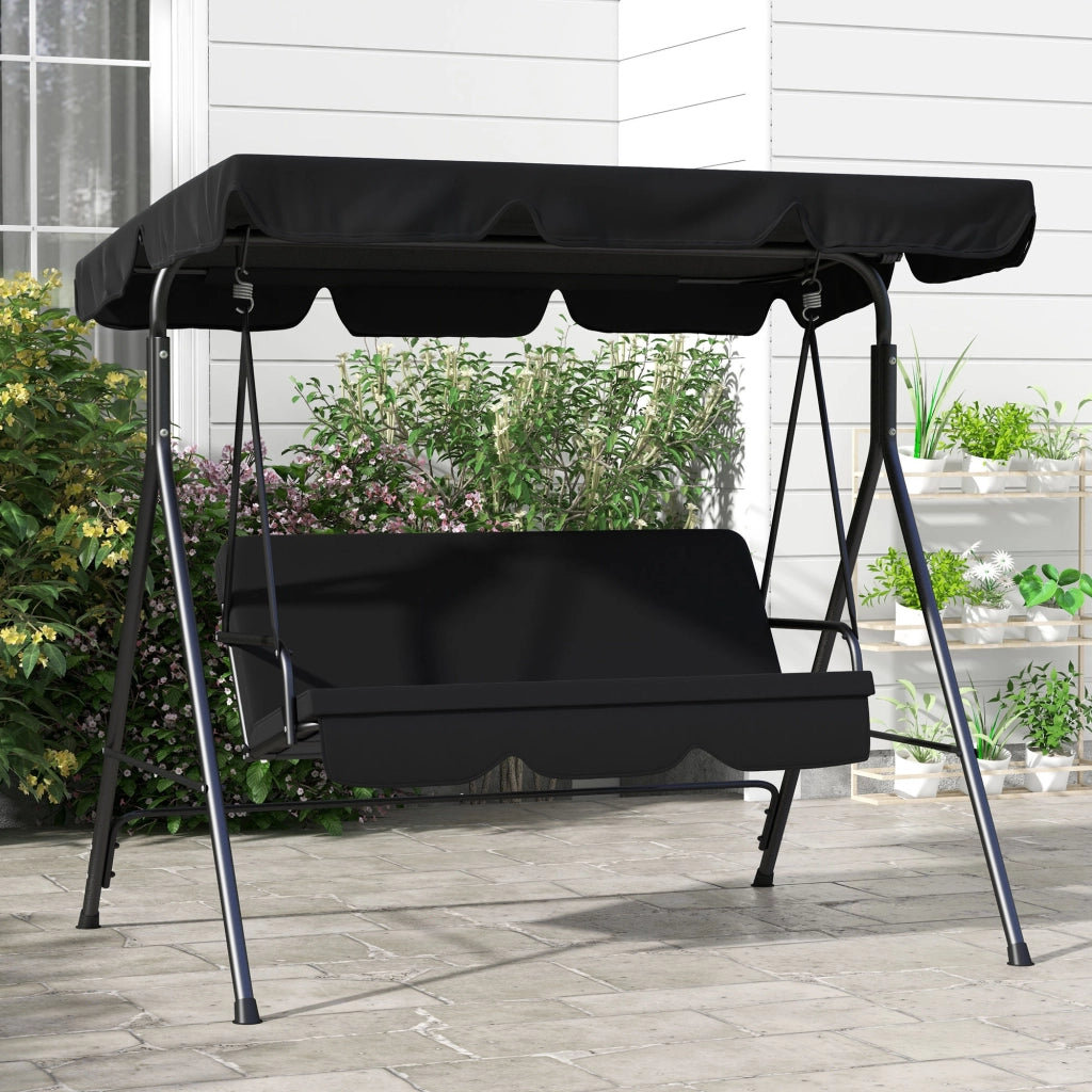 Divano a dondolo 3 posti Hollywood ¨C zephmum ¨C Nero, Polyrattan, 172x110x153 cm