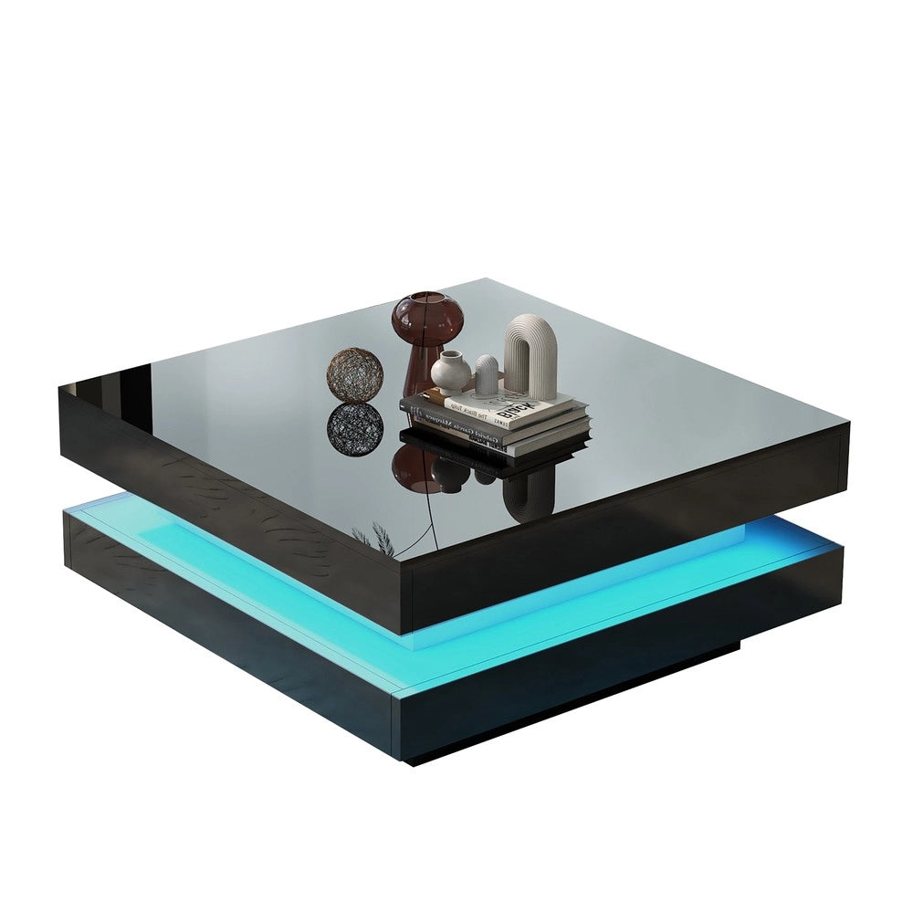 Tavolino da Caff¨¨ Quadrato con LED ¨C MINIMAL ¨C Nero, 70x70x36 cm