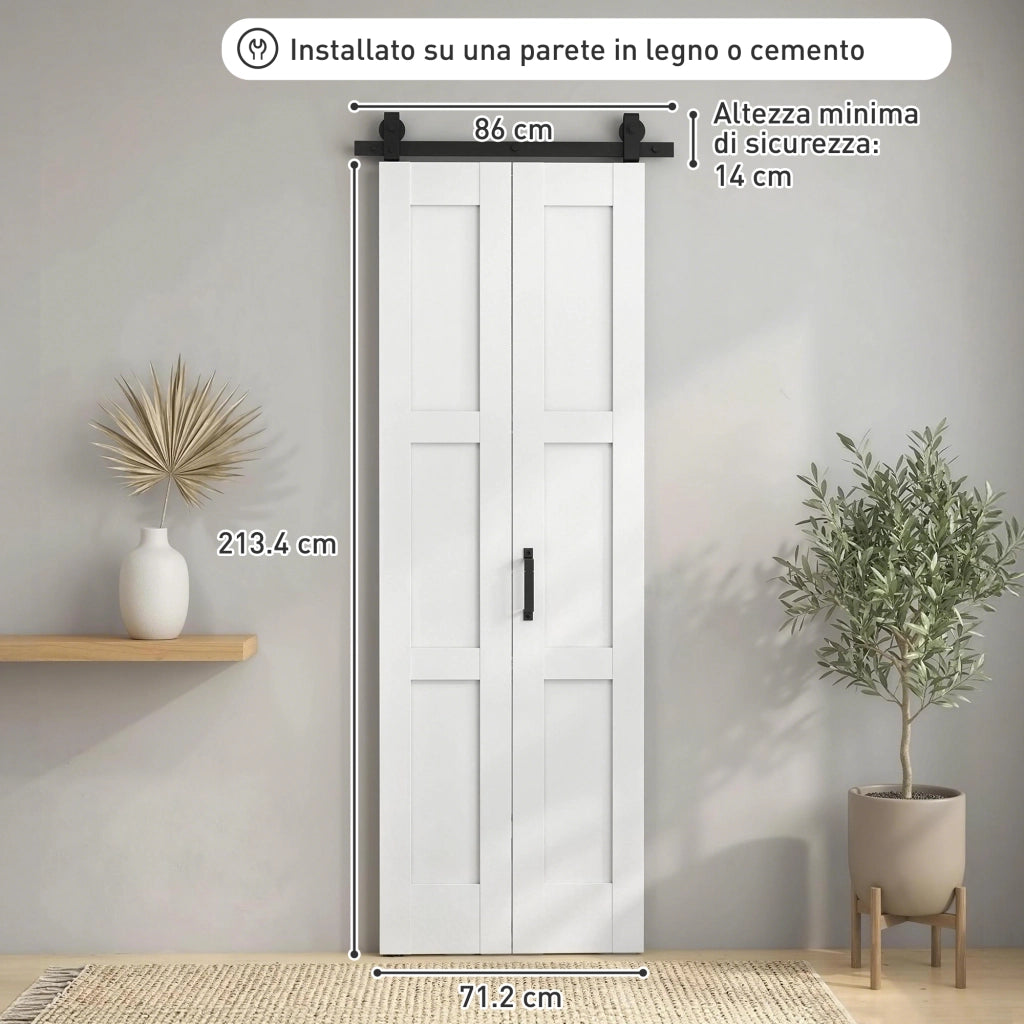 Porta 71x213cm, Stile Rustico, Kit Montaggio, Maniglia, Bianco Effetto Legno.