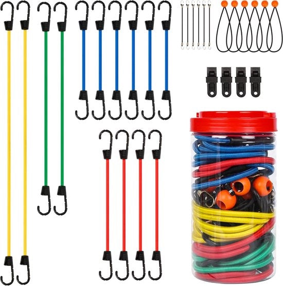 Set di Cinture Bungee 30 pezzi - 46-190cm/18-75 Pollici Cinture Bungee per Camping, Porta Bicicletta, Bagaglio & Vela