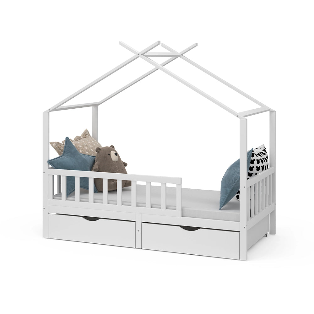 Vitalispa Letto montessori bambini Bianco 80x160 cm con 2 cassetti e materasso