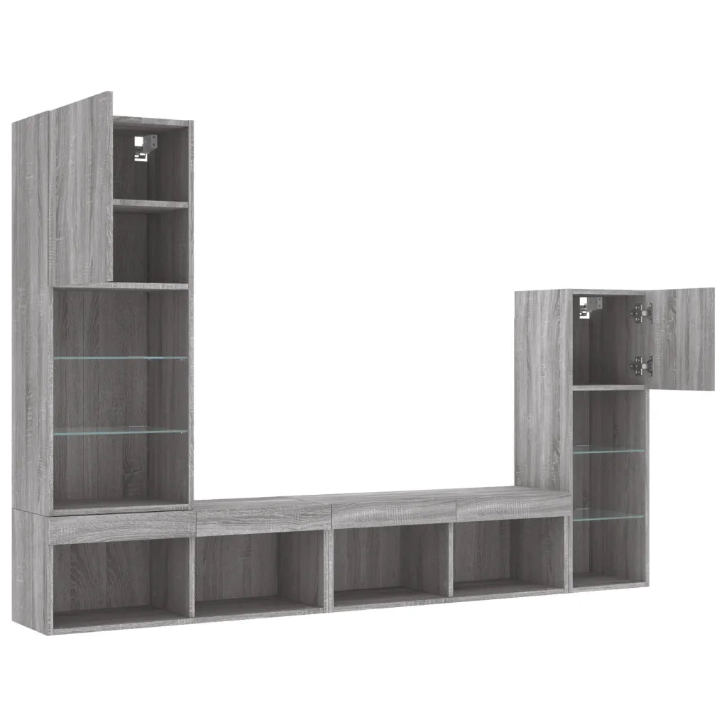Mobili TV a Muro con LED 4pz Grigio Sonoma in Legno Multistrato 3216652