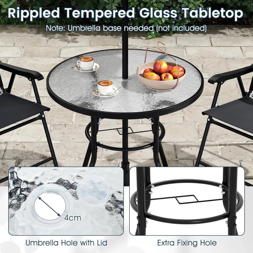 Set di 6 mobili da giardino con ombrellone, mobili da terrazza, 4 sedie pieghevoli con tavolo, set di mobili da balcone per 4 persone, set da giardino per giardino, balcone, terrazza