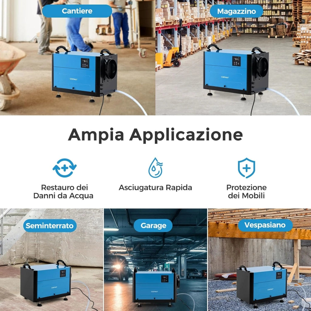 58,5/73,5 L Deumidificatore Commerciale, Deumidificatore Industriale con 3 Modalità e Timer 24H, Sbrinamento Automatico per Cantina Magazzino (58,5 L/giorno Blu)
