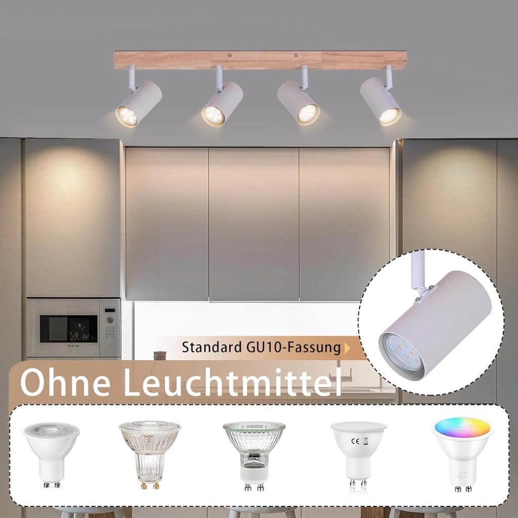 ZMH Lampada da soffitto in legno a 4 fiamme Lampada da soffitto bianca per corridoio camera da letto