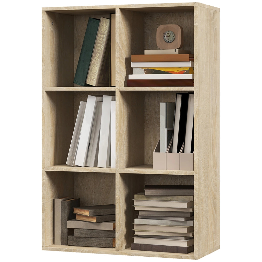Mobile Libreria Moderno a 6 Cubi in Legno, 65.5x30x97.5 cm, color Rovere