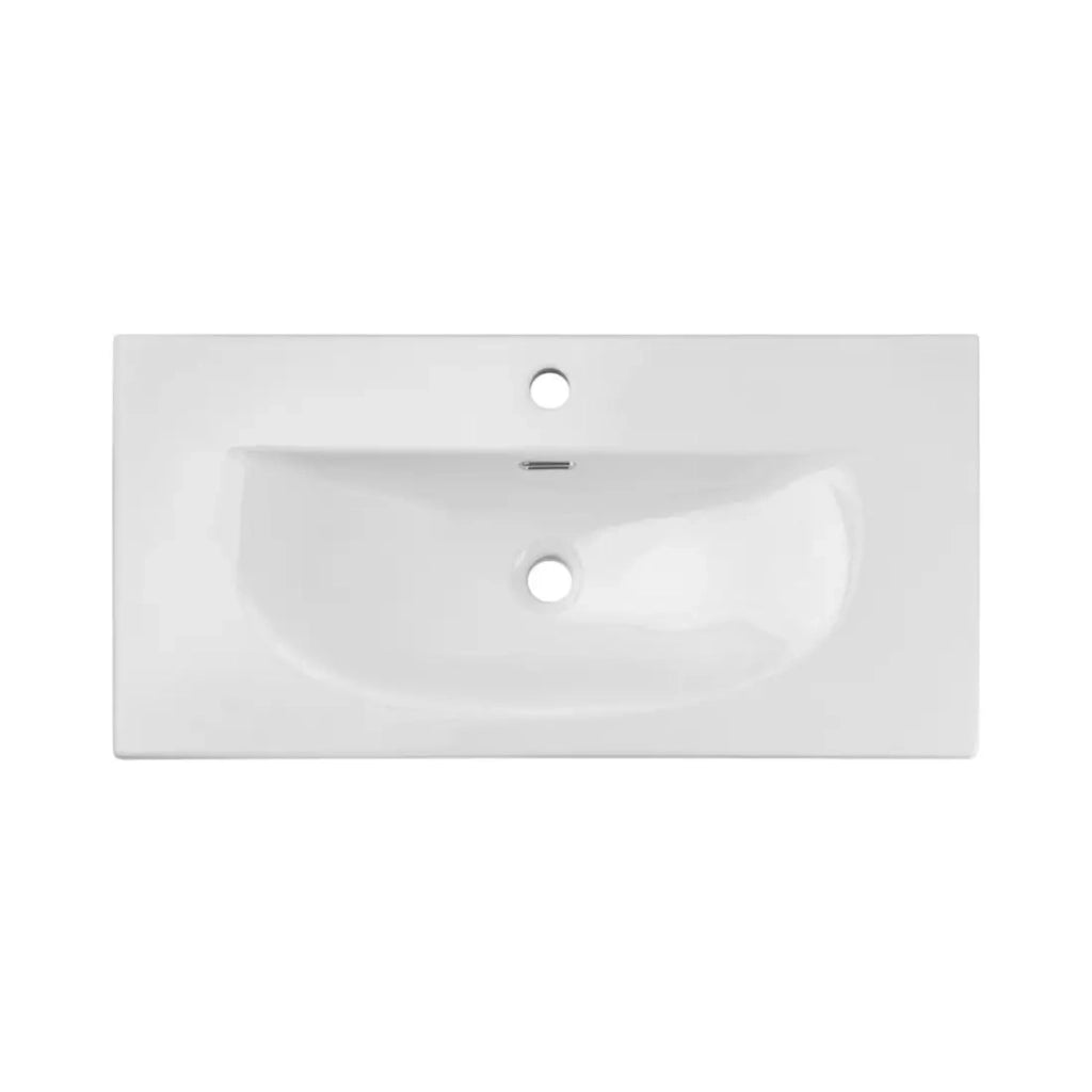 Set da bagno VANO 80cm: mobiletto sotto lavabo con ante scanalate verticalmente + lavabo incassato bianco