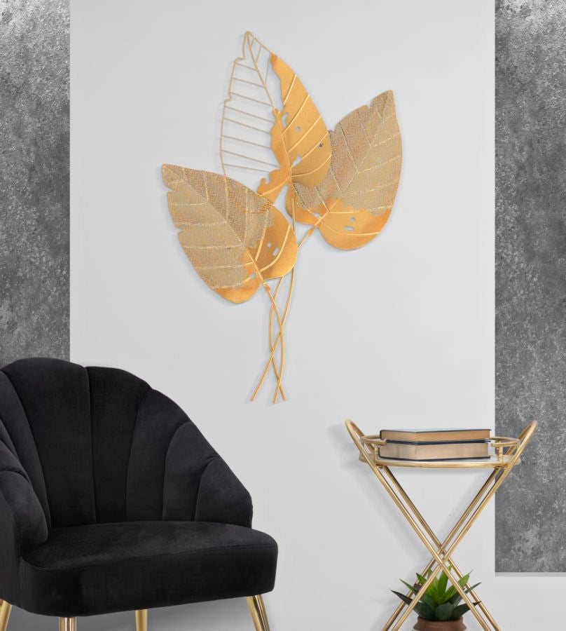 Pannello da Muro Autumn Leaf Oro 53x4x84,5 cm in Ferro