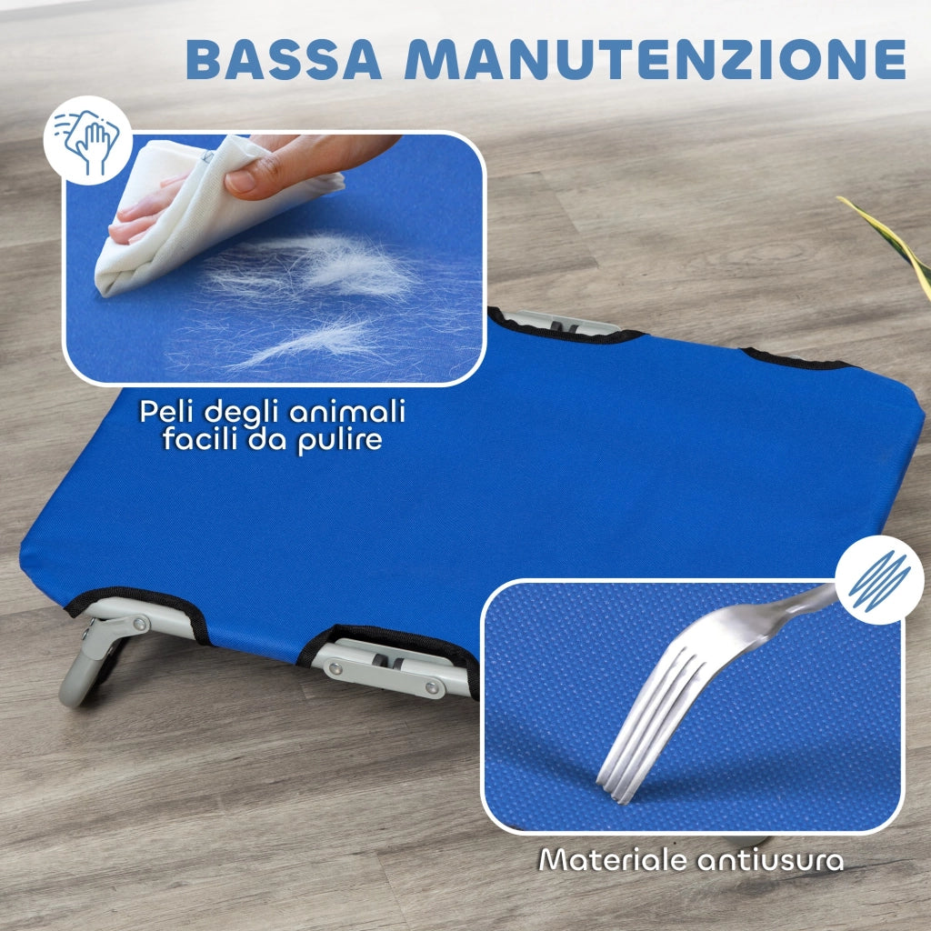 EasyComfort Brandina per Cani Taglia Piccola Rialzata e Pieghevole per Interno ed Esterno, 59x46x15 cm, Blu