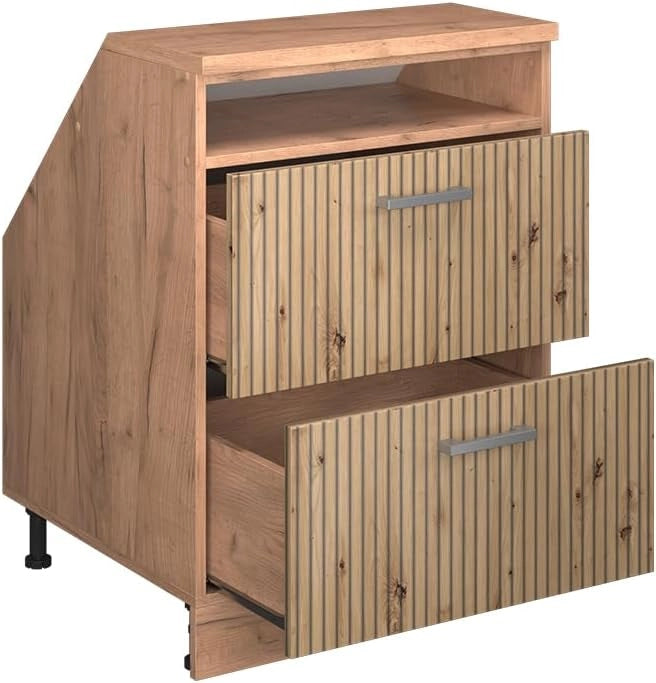 Mobile sottotetto Rion, Rovere artigianale, 60 x 81.6 cm con 2 cassetti, carcassa 60 cm profondità, adatto per il salvaspazio sotto tetti spioventi