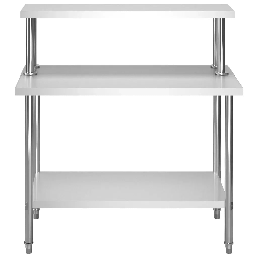 Tavolo Lavoro Cucina con Mensola-Piano di Lavoro Cucina 120x60x120 cm in Acciaio Inox 698494