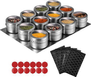 Set di contenitori magnetici per erbe 12 pezzi Bocchette di metallo inox trasparenti con chiusura magnetica Contenitori di conservazione adesivi per frigorifero con 1 cassetta, 5 etichette per erbe e 12 pezzi per la cucina