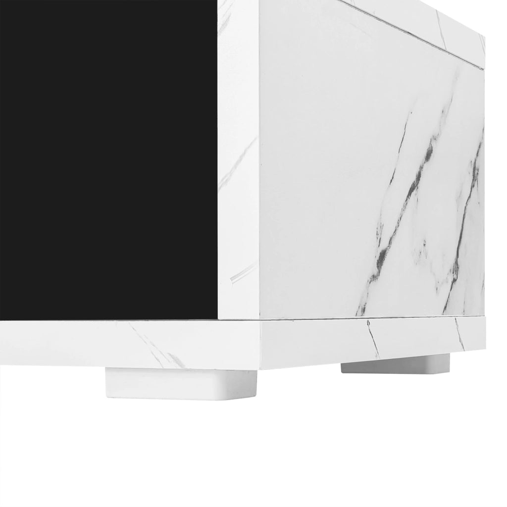 Mobile TV 140-260 cm; girevole e regolabile; MDF e truciolato; nero e marmo bianco