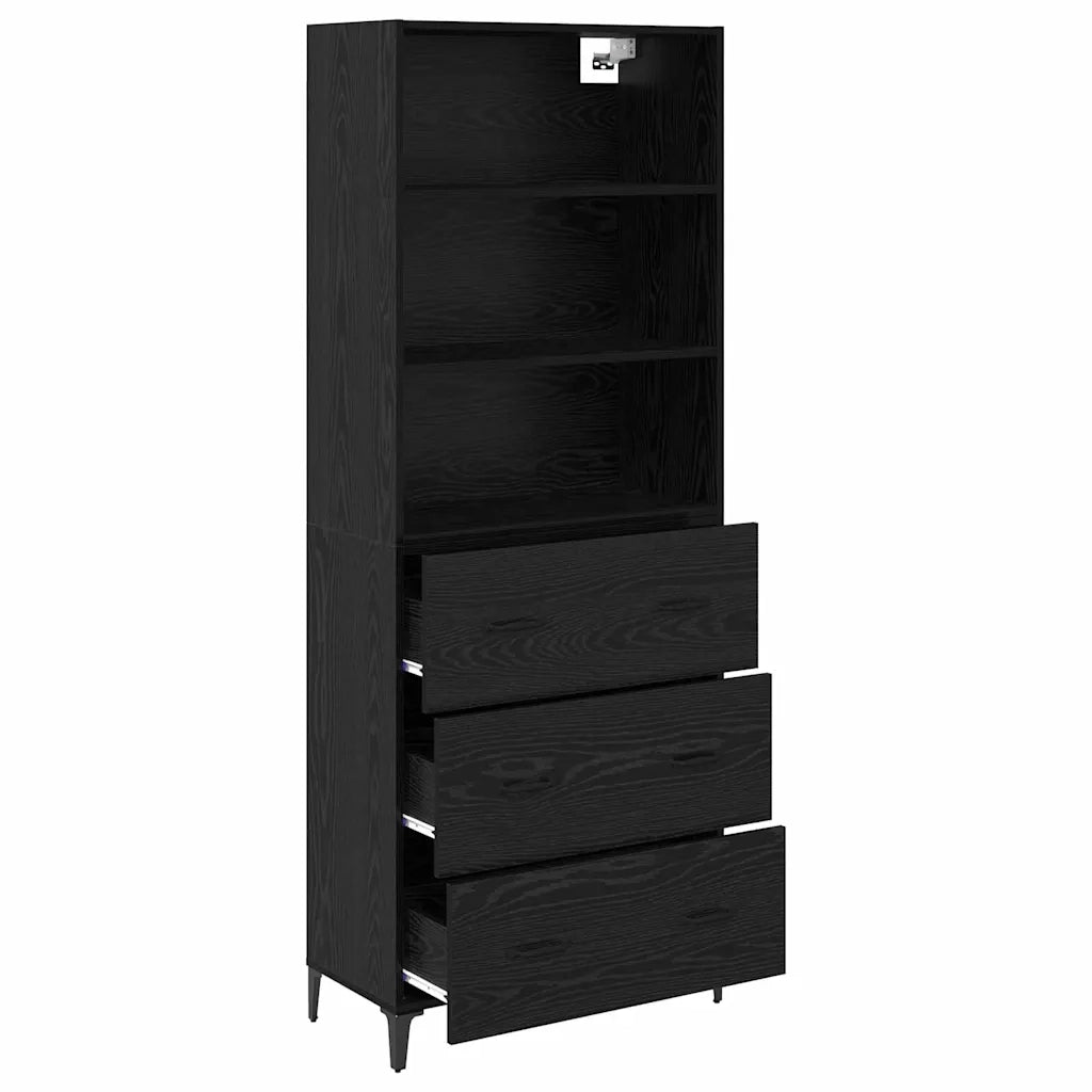Credenza Rovere Nero 69,5 x 34 x 180 cm Legno multistrato