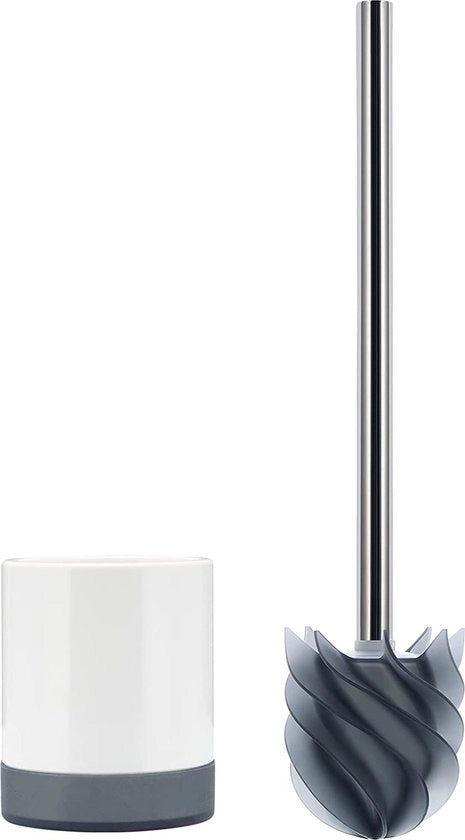 Spazzola WC in silicone con effetto lotus, Made in Germany, spazzola WC con supporto antiscivolo (grigio)