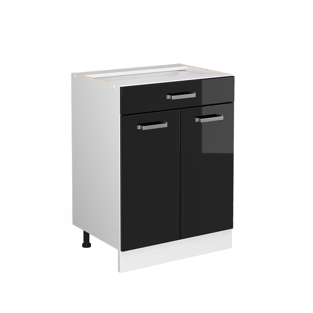 Vicco Mobiletto base per cucina Nero lucido 60 cm con cassetto, senza piano di lavoro