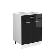 Vicco Mobiletto base per cucina Nero lucido 60 cm con cassetto, senza piano di lavoro