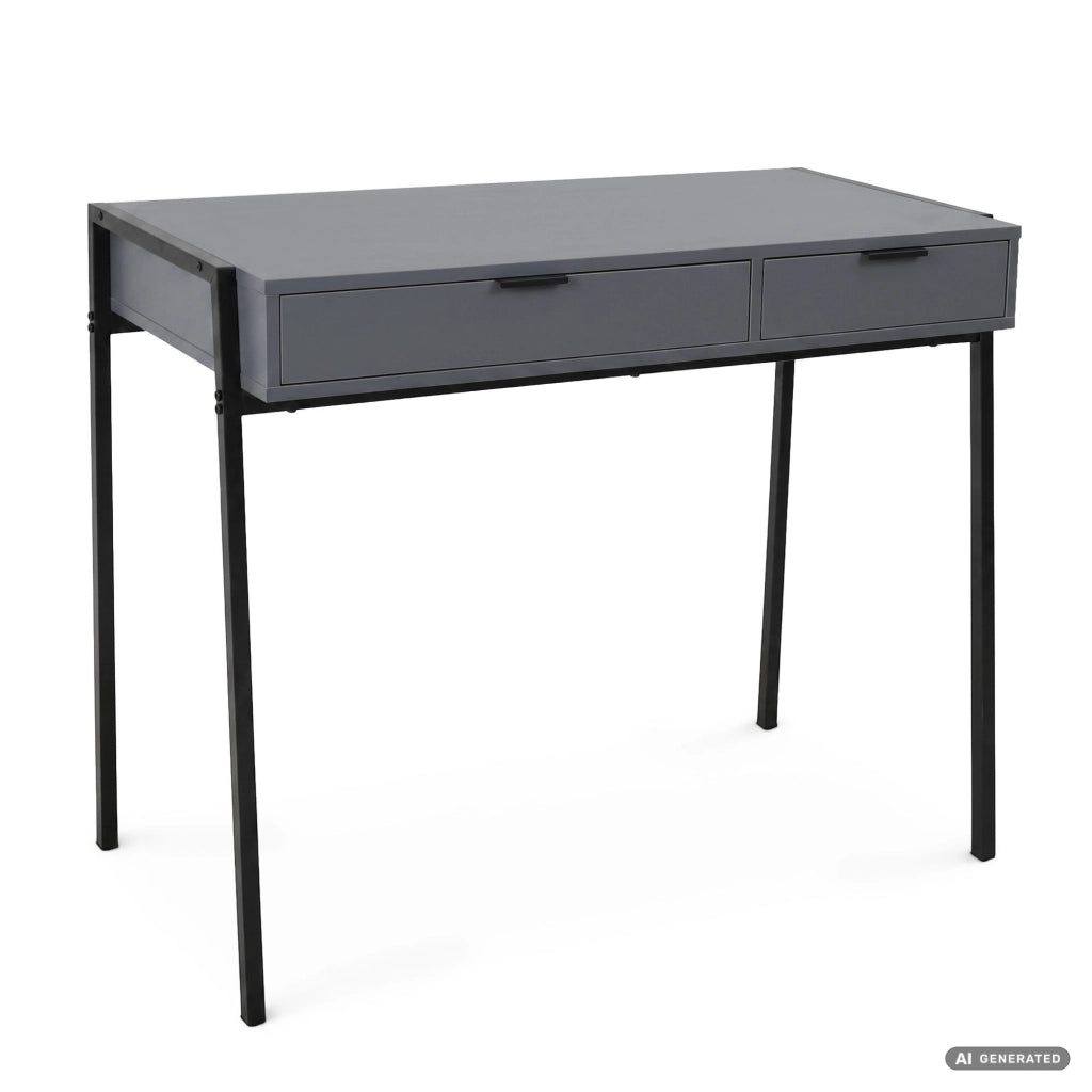 Scrivania industriale per computer Grafite ZENTIA 100 cm 2 cassetti gambe nere