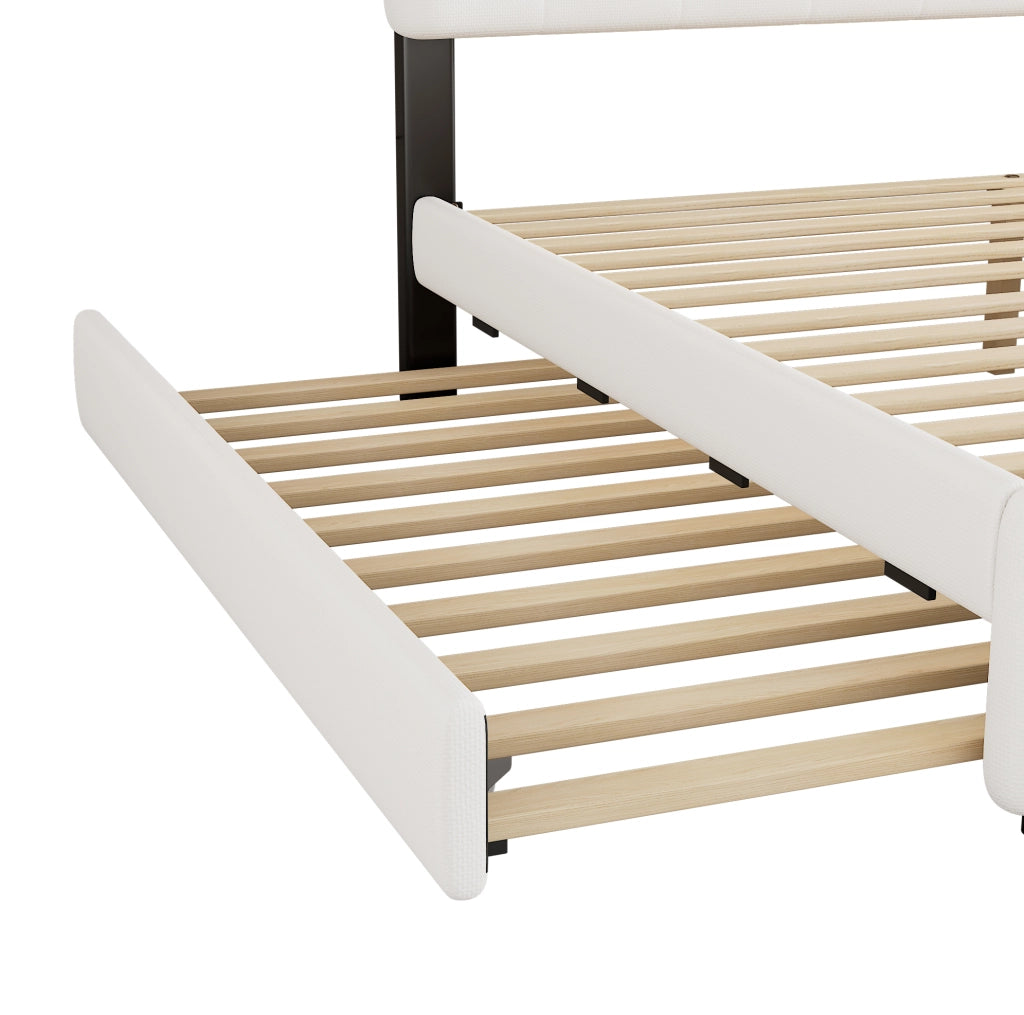 Letto matrimoniale imbottito 140x200 con letto estraibile e 2 cassetti
