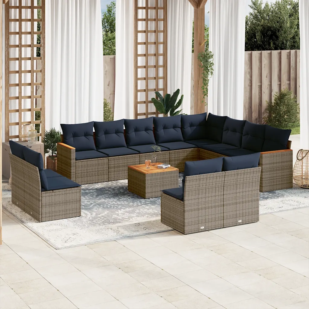 Set Divani da Giardino 13 pz con Cuscini Grigio in Polyrattan 3226481