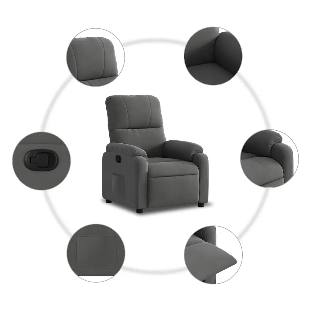 Divano Sedia-Poltrona Reclinabile Grigio Scuro in Tessuto di Microfibra 923037