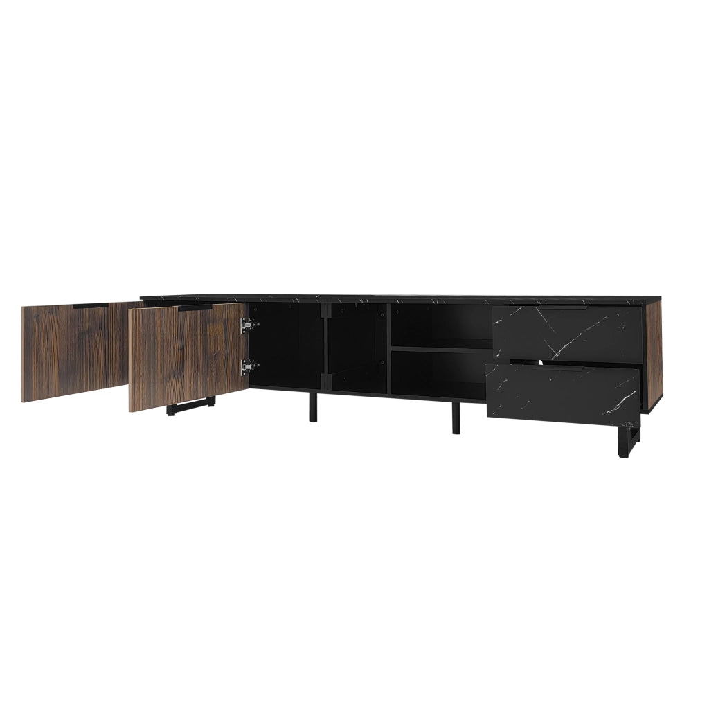 Mobile TV 200x38x50 cm; 2 ante e 2 cassetti con LED multicolore; MDF nero e legno